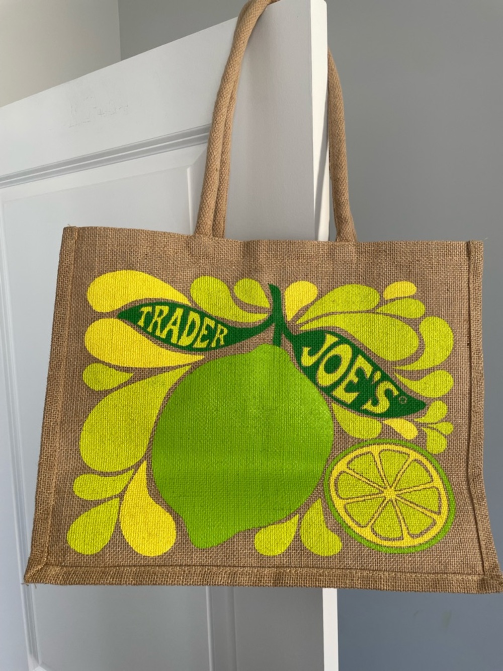 Trader Joe's Green Lemon Canvas Tote Bag